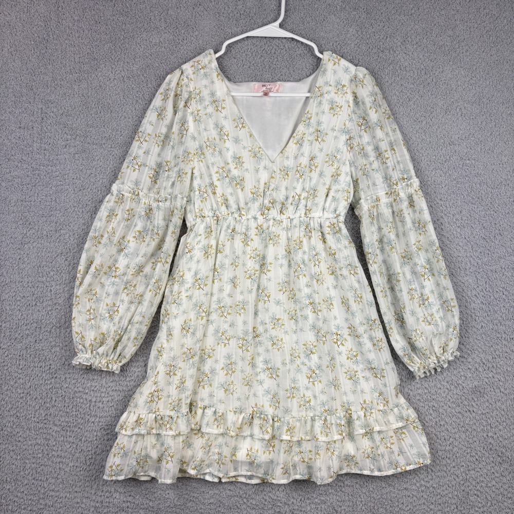 Dizzy Lizzy Dress Womens Medium White Floral Puff Sleeve Ruffle Cottagecore Mini